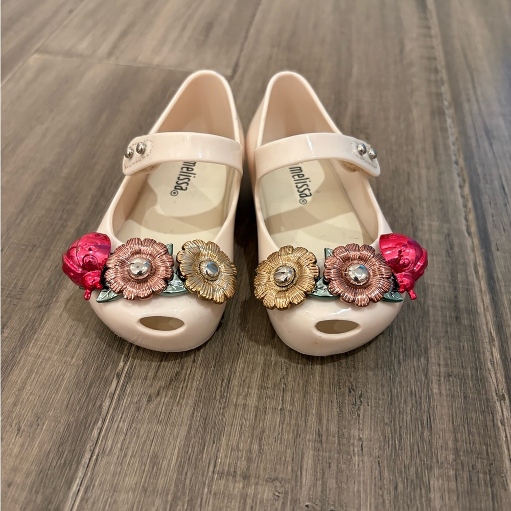 Mini Melissa Metallic Bloom Ballet Flats Cream